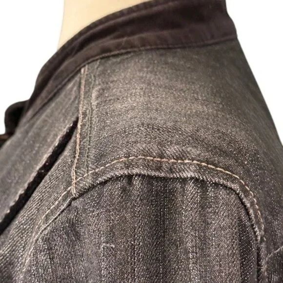 DKNY Jeans Women's Black Cropped Denim Military Style Jacket Stretch Faded L EUC - Picture 8 of 16